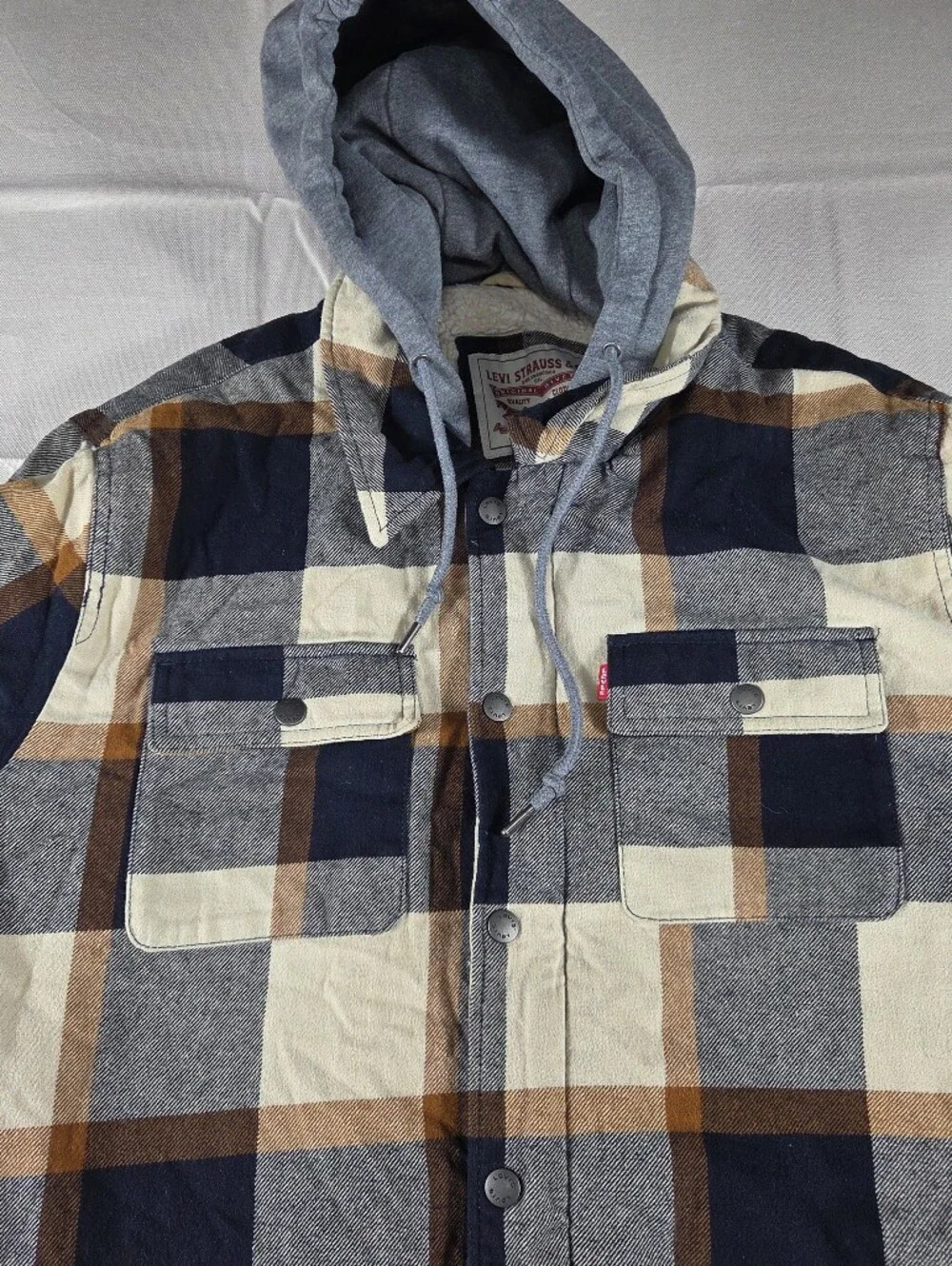 Levi's XL Sherpa Lined Hooded Plaid Shacket Jacket - Picture 4 of 10